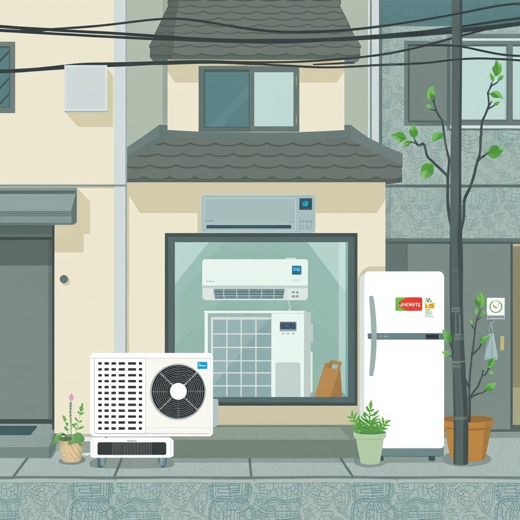省エネエアコン・冷蔵庫の購入を支援のイメージイラスト(生成AIで作成)